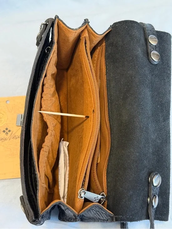 Patricia Nash Black Croc-Embossed Cross Accent Crossbody Bag - Picture 4 of 6